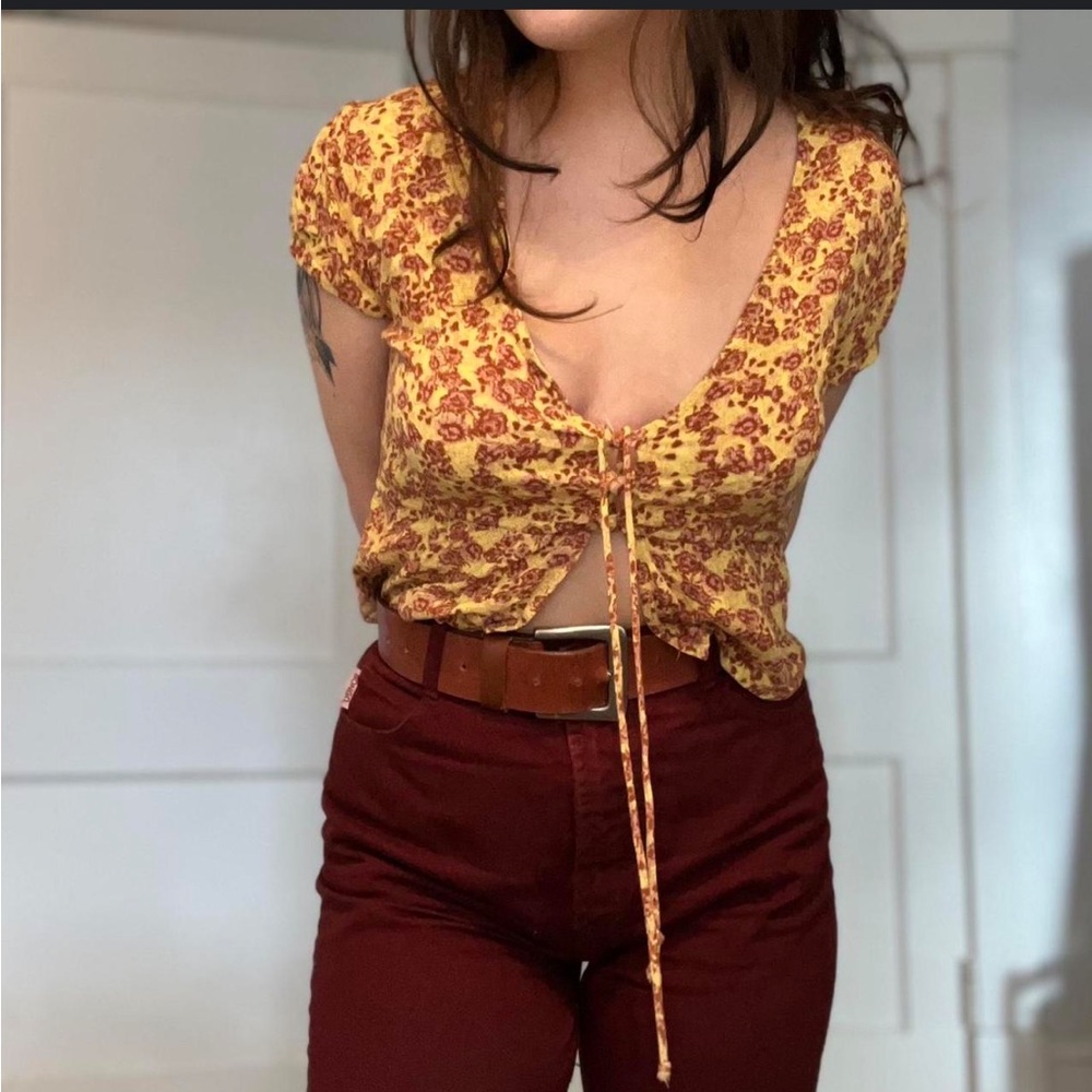 Free People Yellow Floral Blouse